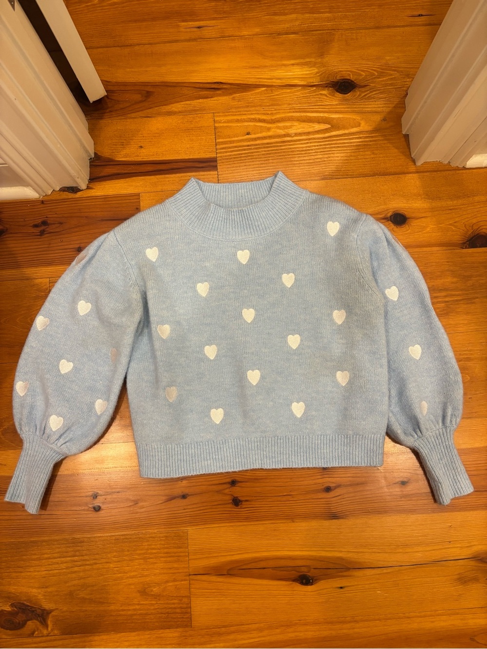 Sugarlips Light Blue Heart-Print Turtleneck Sweater